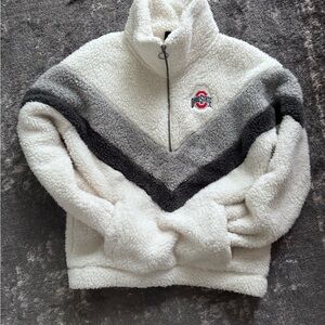 Ohio State Sherpa Half-Zip Pullover - Cream with Gray Chevron